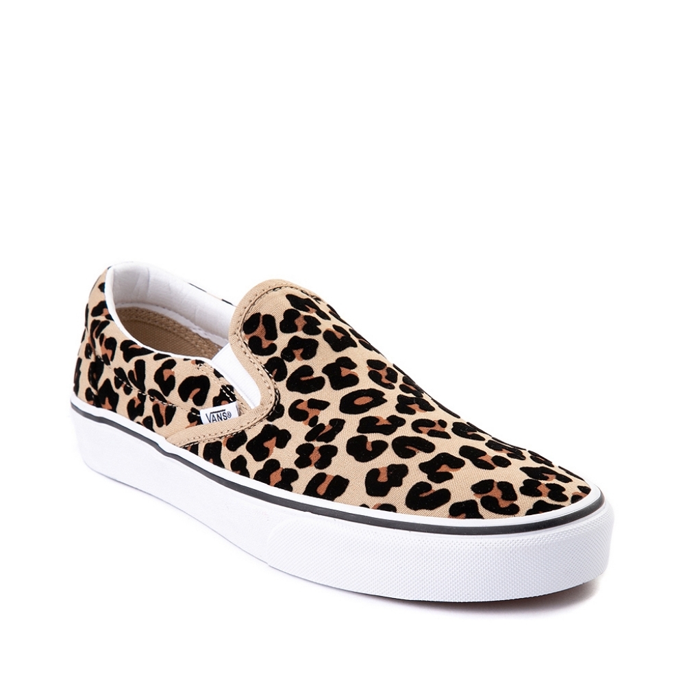 NIB NWB Velvet Texture Leopard Print Slip On Vans 7.5 Tan Black